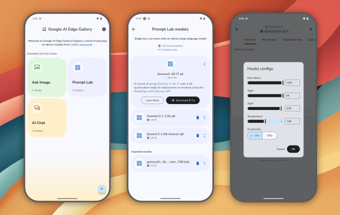 Приветственные экраны приложения Google AI Edge Gallery для Android Приветственные экраны приложения Google AI Edge Gallery для Android
